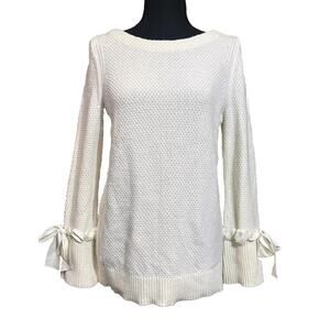 Talbots MP Lambswool Blend Ivory Pullover Sweater Ribbon Bow Sleeved Artsy